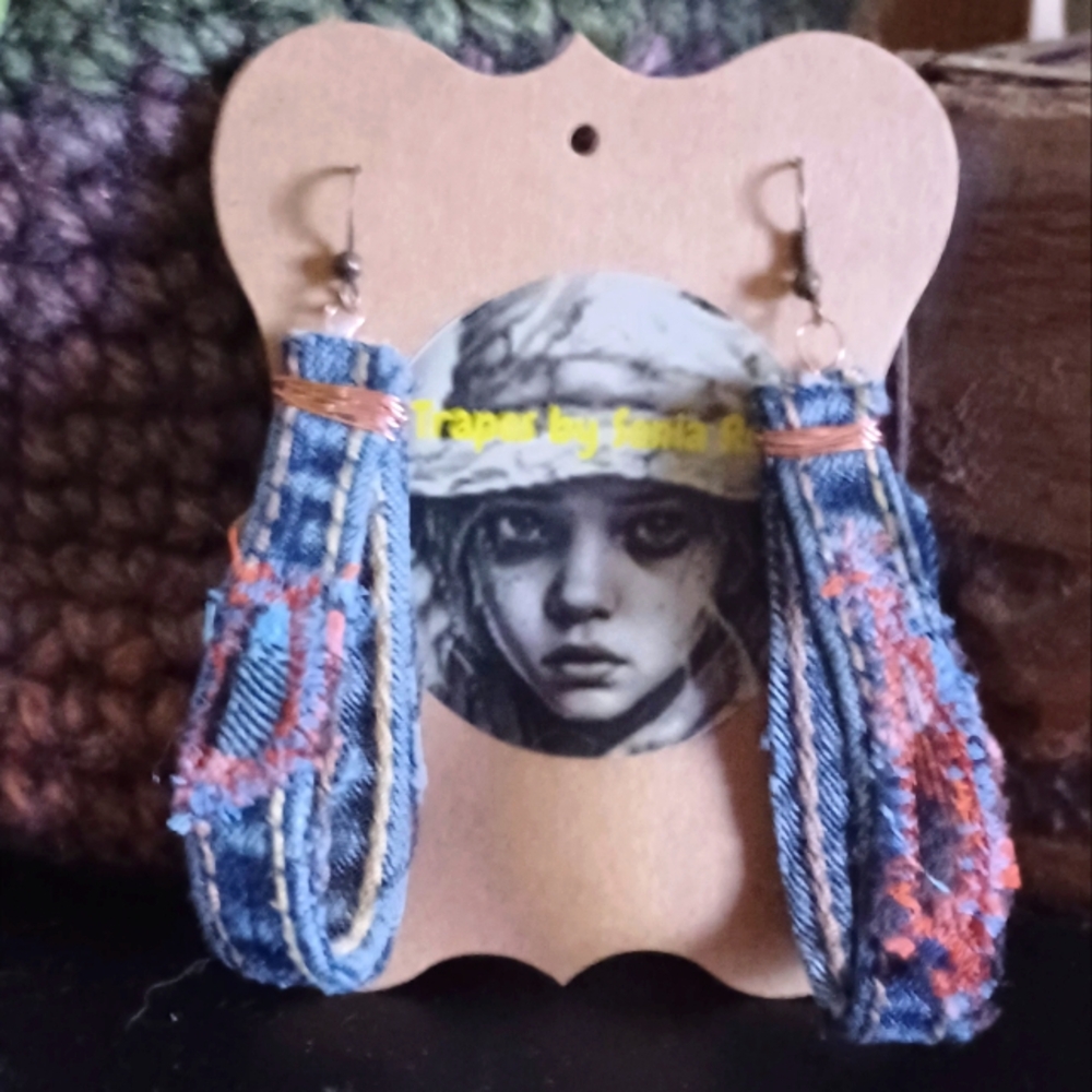 Handcrafted Denim and Copper Earrings